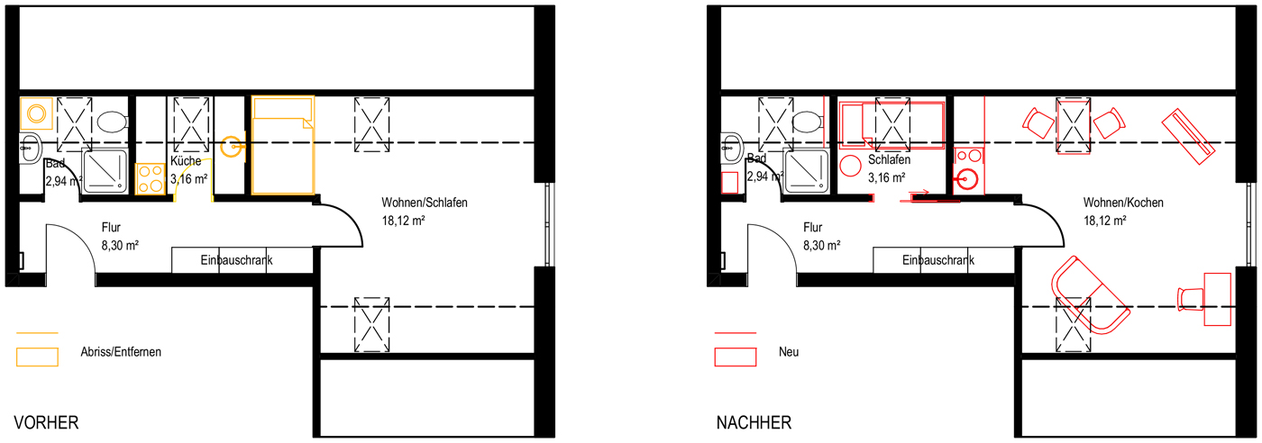 Grundriss vorher nachher
